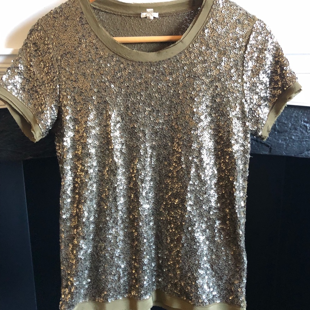 J Crew sequined top - army greenish brown